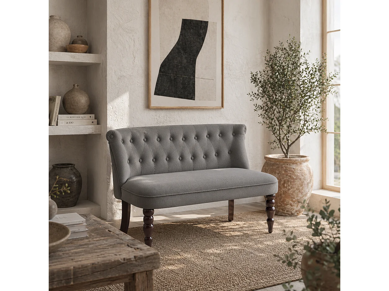 Nolali Charcoal Velvet Feel Wingback 2 Seater Sofa Button Tufted