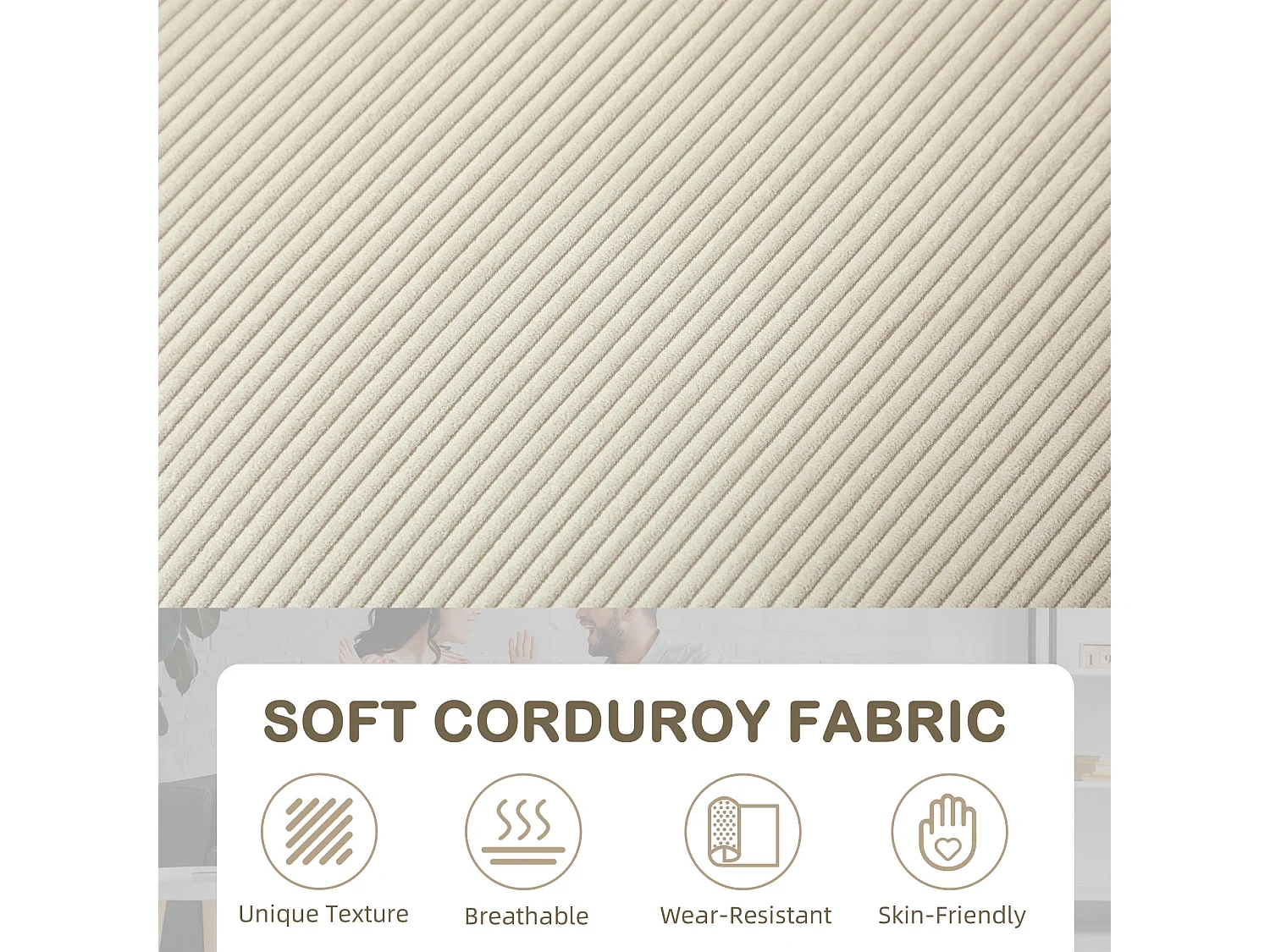 Tocomo 3 Seater Corduroy Sofa Cream White 210cm