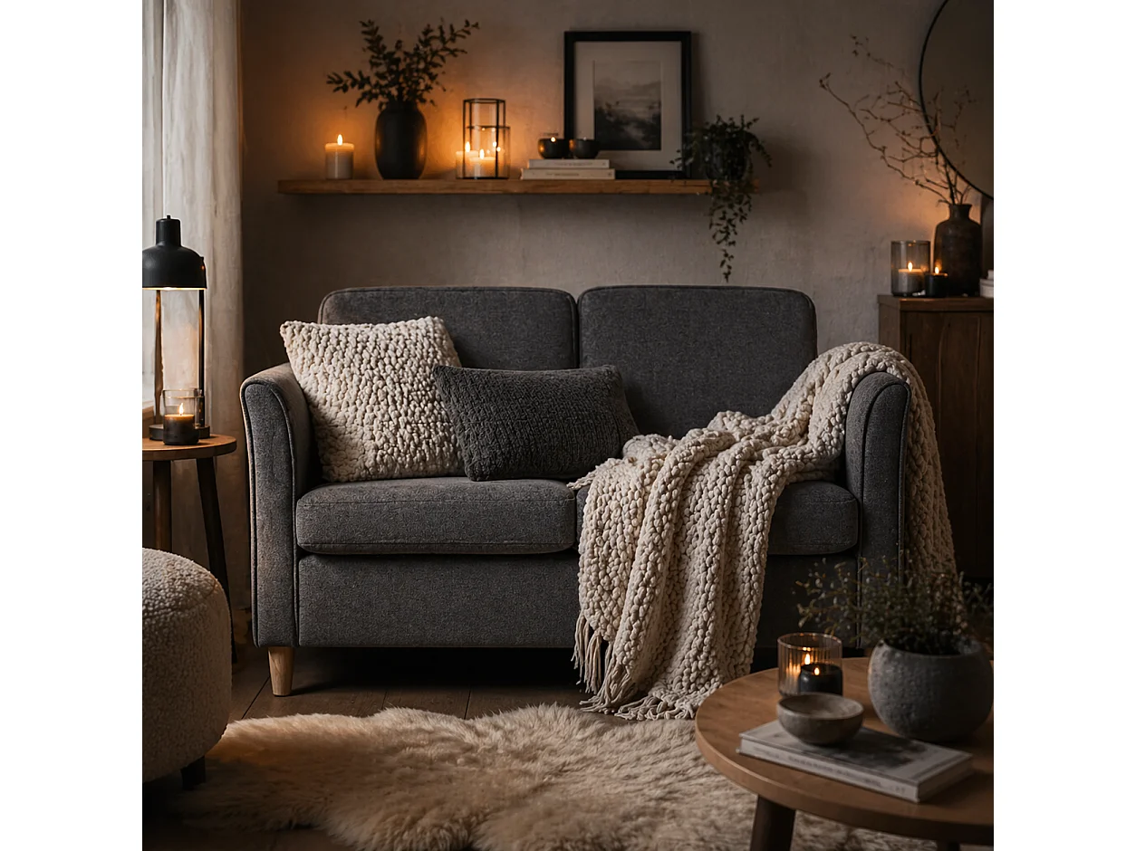 Sono Dark Grey Compact 2 Seater Sofa with Wooden Legs and Armrests