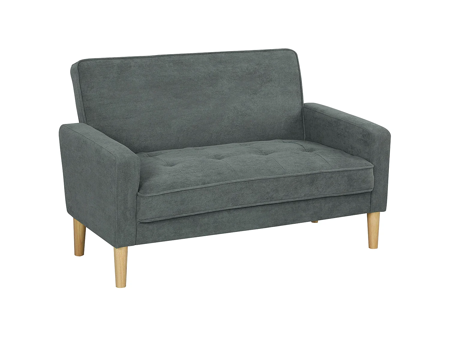 Pafa Dark Grey Velvet Feel 2 Seater Sofa Natural Wood Legs