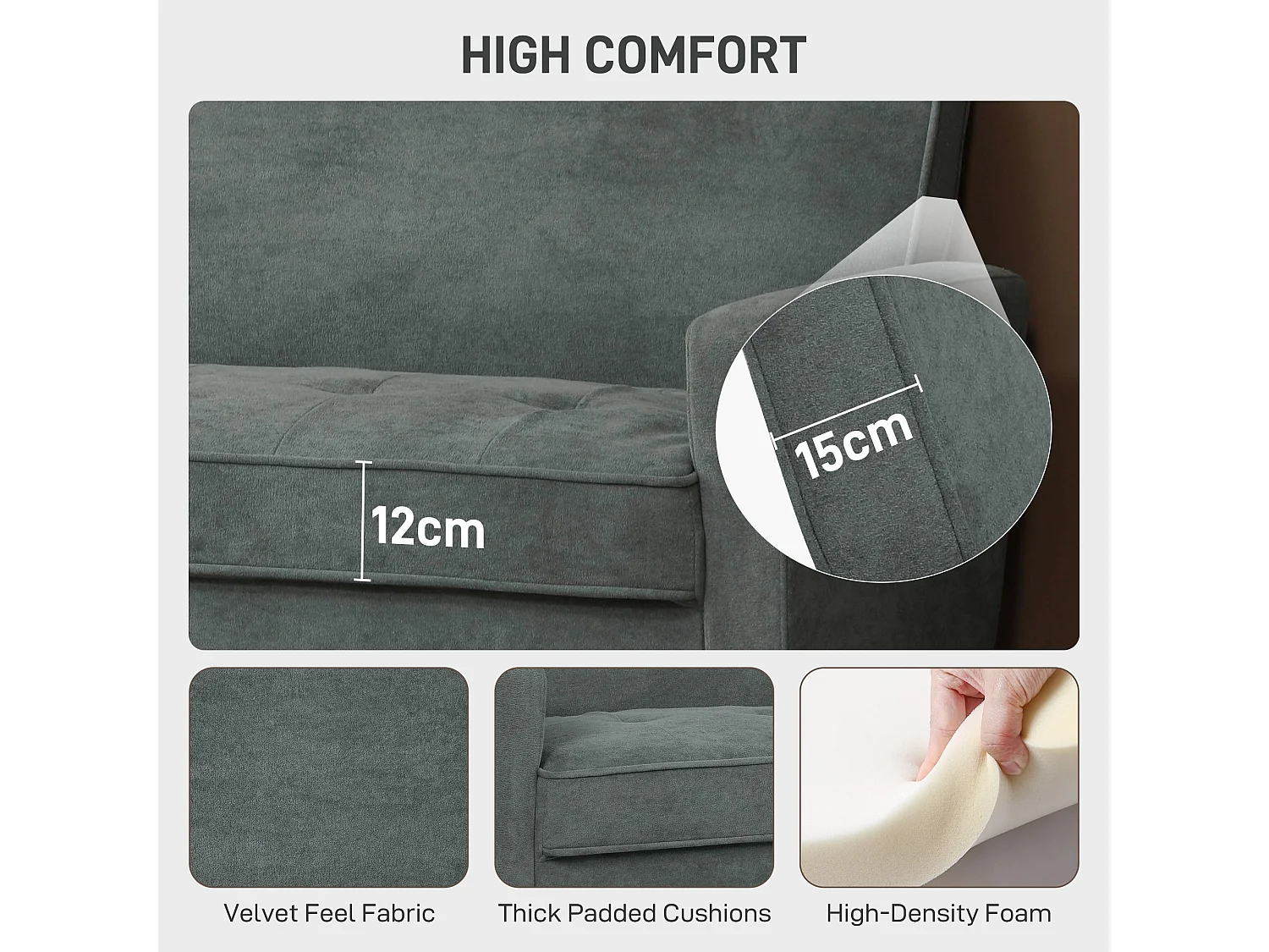 Pafa Dark Grey Velvet Feel 2 Seater Sofa Natural Wood Legs
