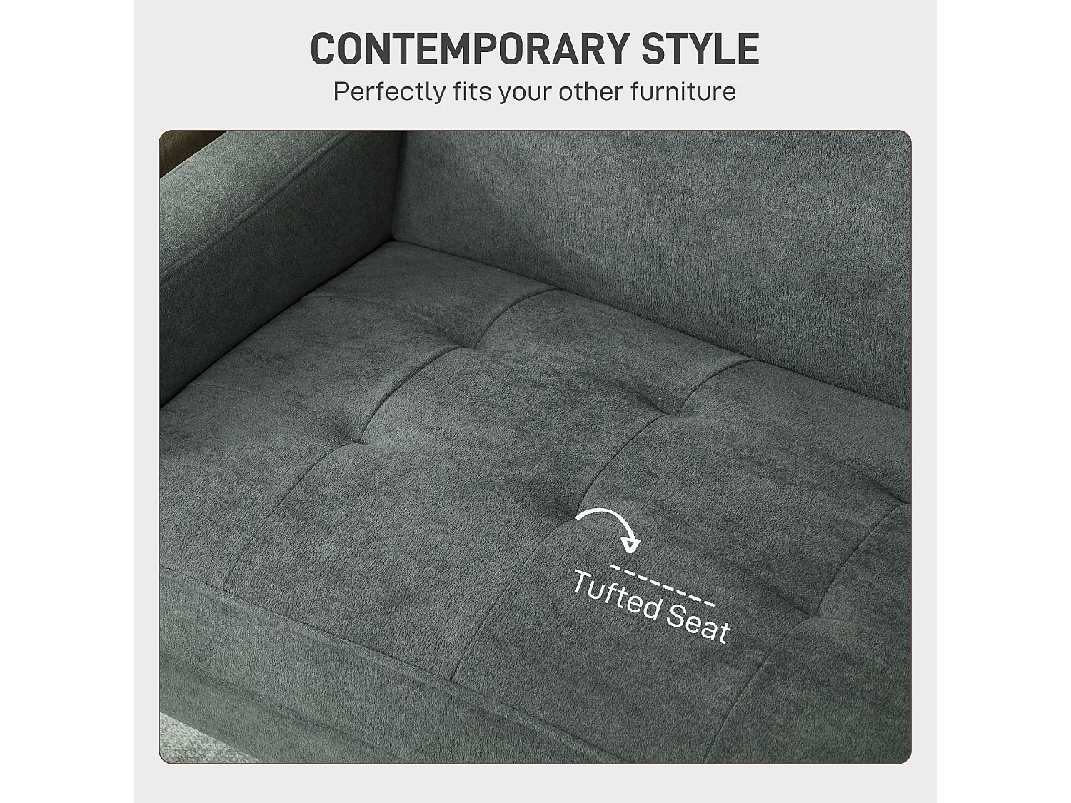 Pafa Dark Grey Velvet Feel 2 Seater Sofa Natural Wood Legs