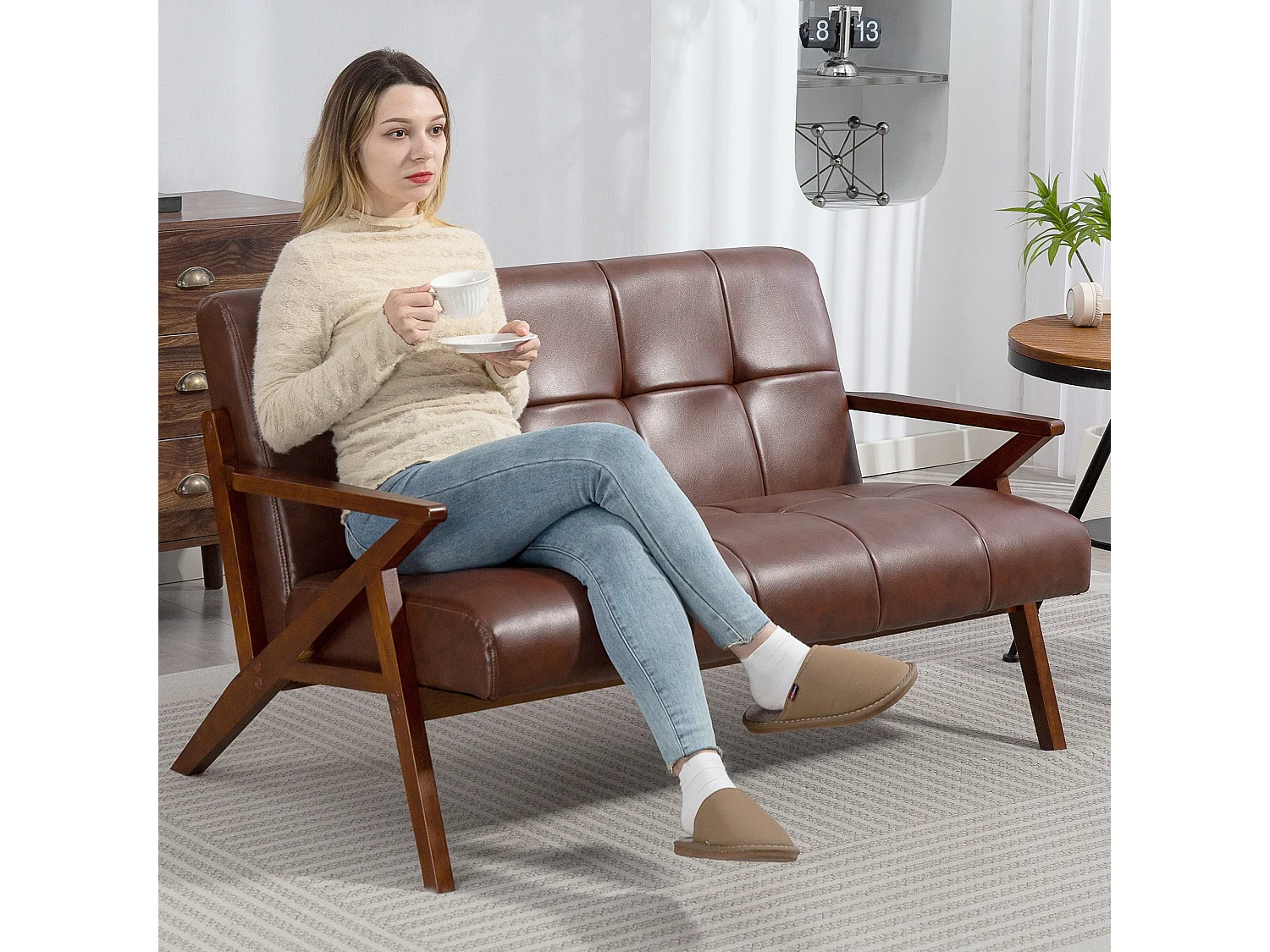 Kara Compact 2 Seater Faux Leather Sofa with Tufted Back