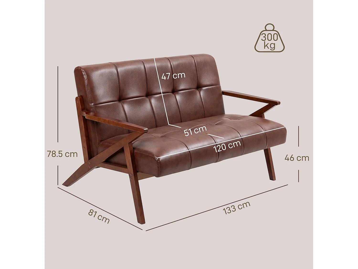 Kara Compact 2 Seater Faux Leather Sofa with Tufted Back
