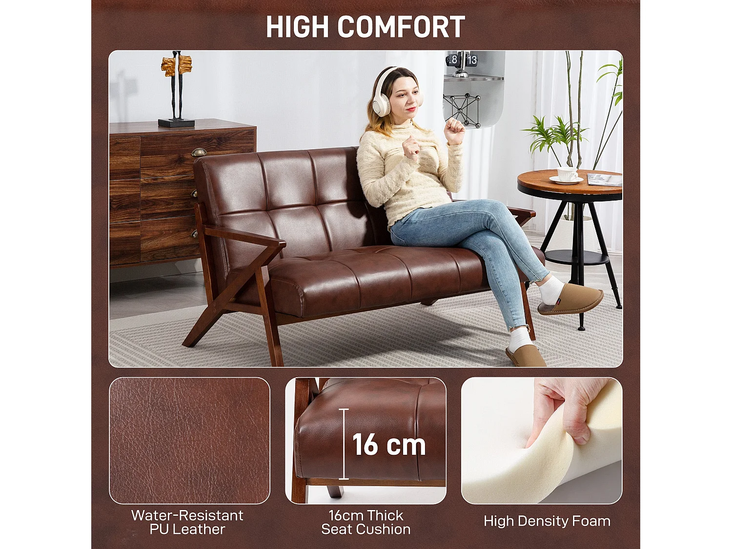 Kara Compact 2 Seater Faux Leather Sofa with Tufted Back