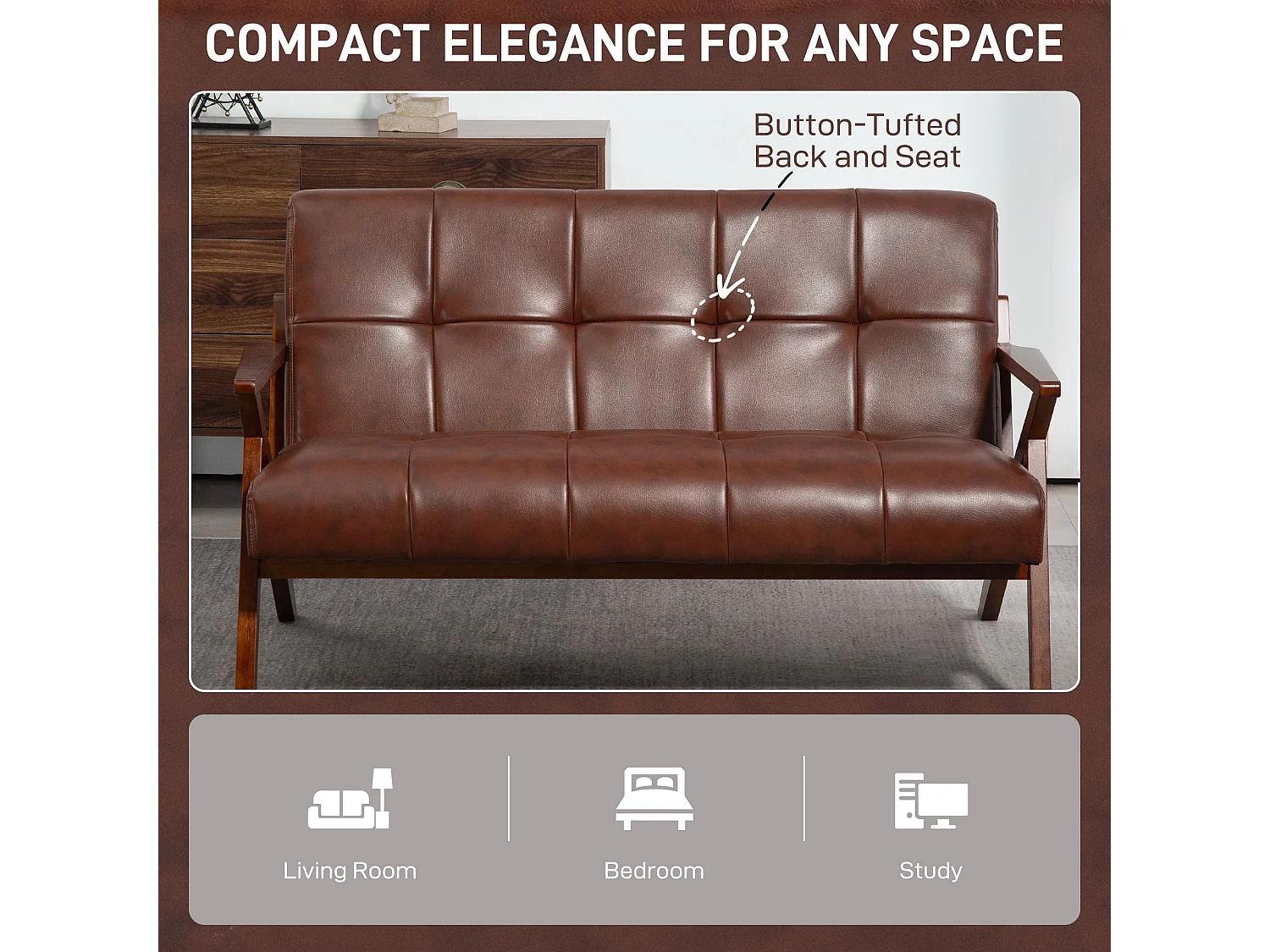 Kara Compact 2 Seater Faux Leather Sofa with Tufted Back