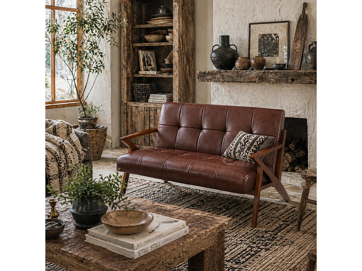 Kara Compact 2 Seater Faux Leather Sofa with Tufted Back
