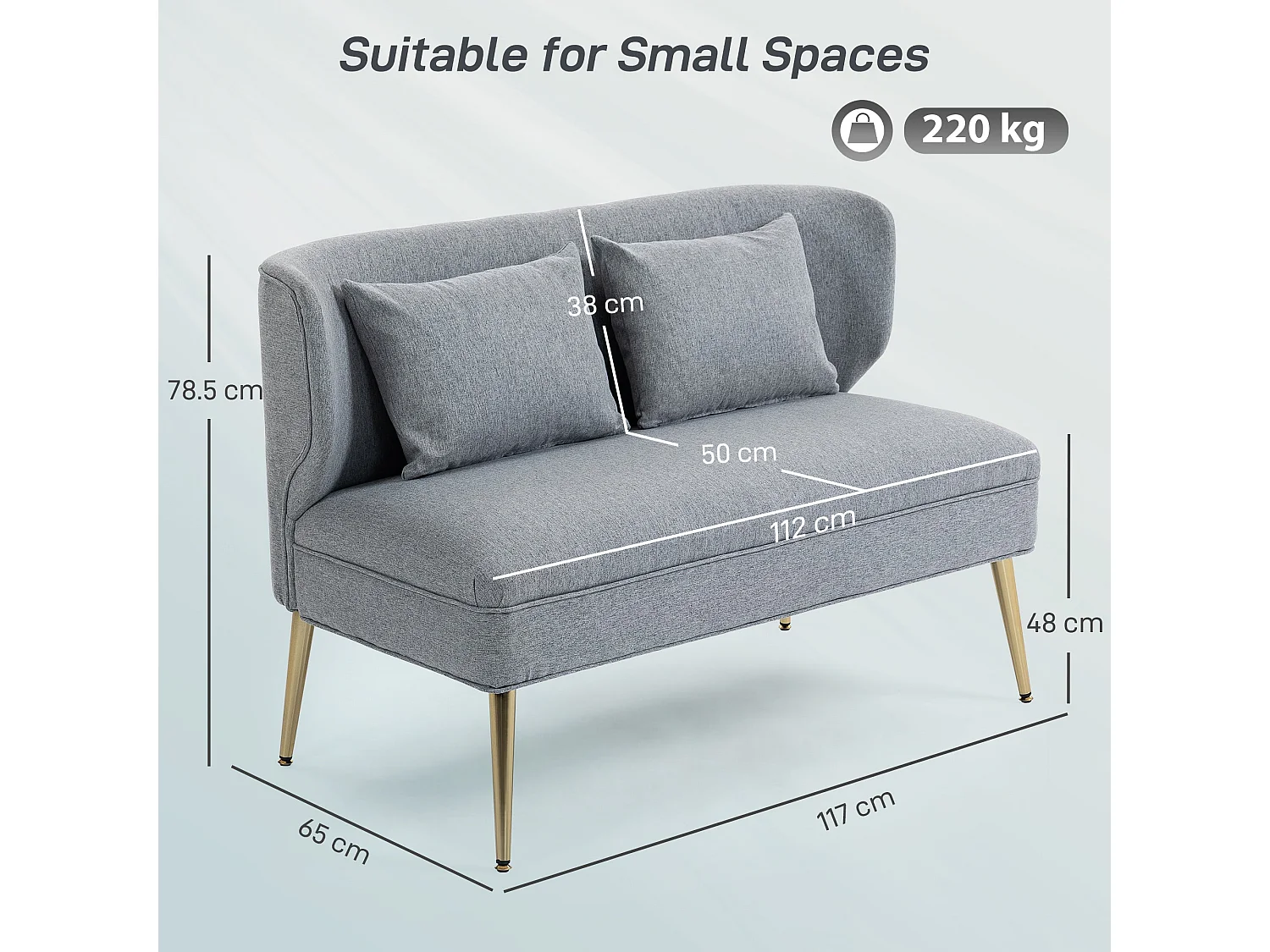 Rohaco 2 Seater Linen Effect Sofa Light Grey Wingback Metal Legs