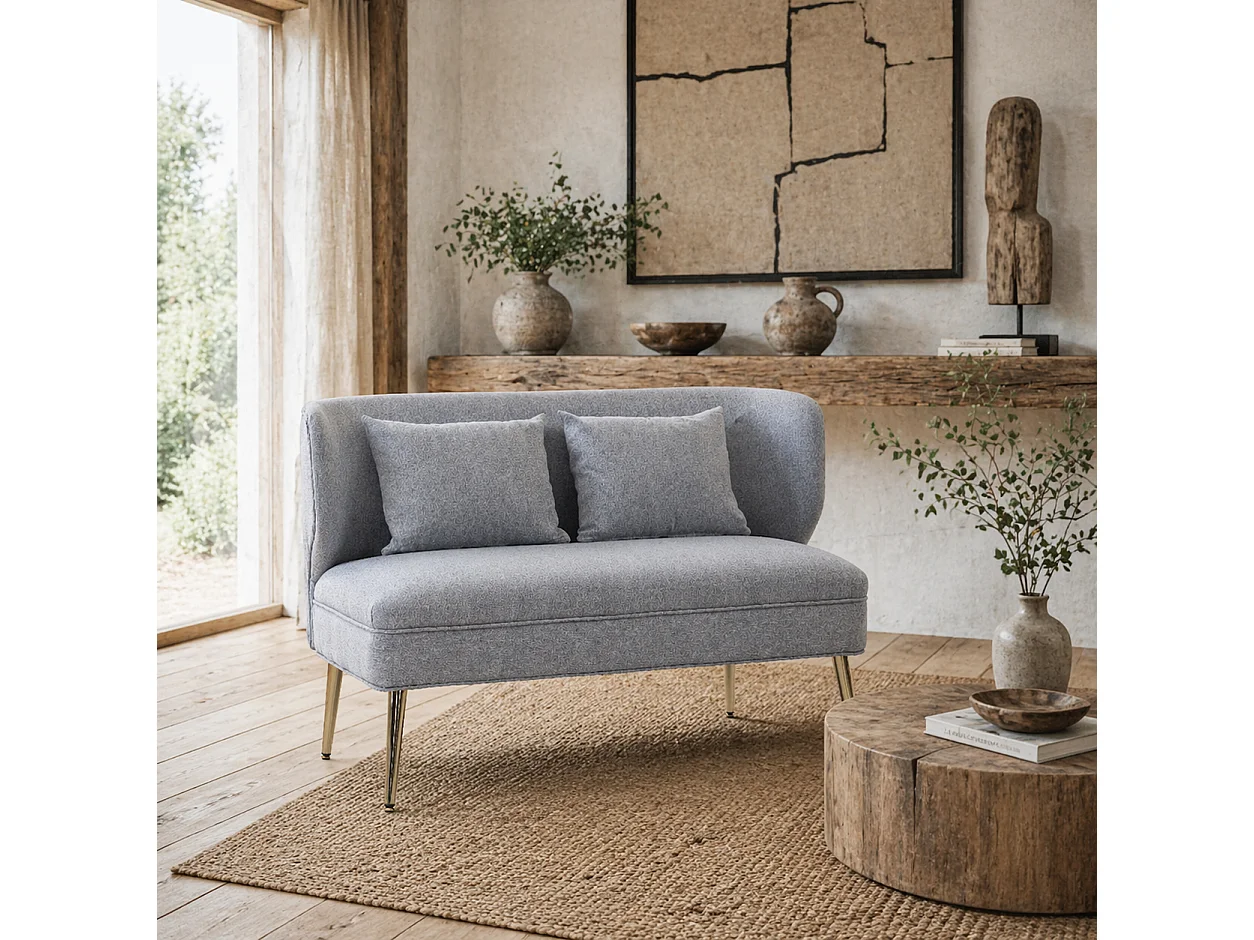 Rohaco 2 Seater Linen Effect Sofa Light Grey Wingback Metal Legs