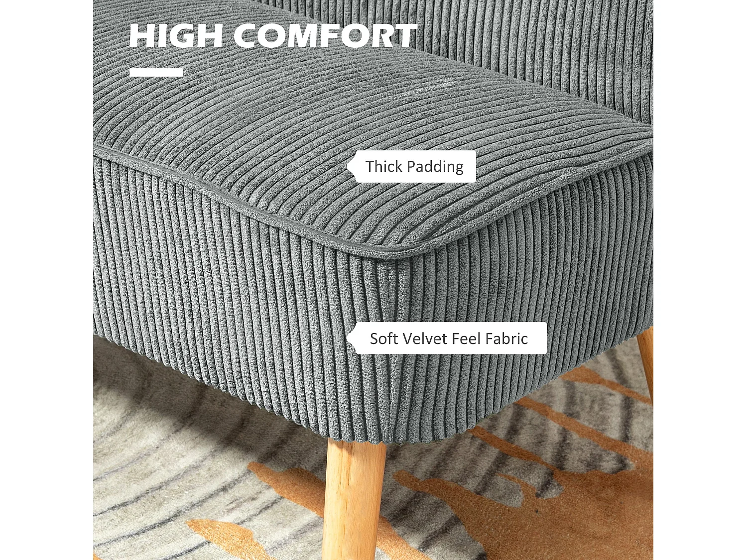 Dinovi Grey Corduroy 2 Seater Sofa Solid Wood Frame Pocket Springs