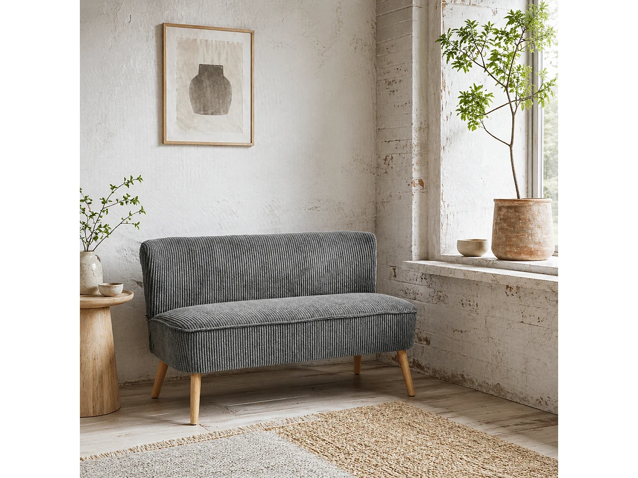 Dinovi Grey Corduroy 2 Seater Sofa Solid Wood Frame Pocket Springs