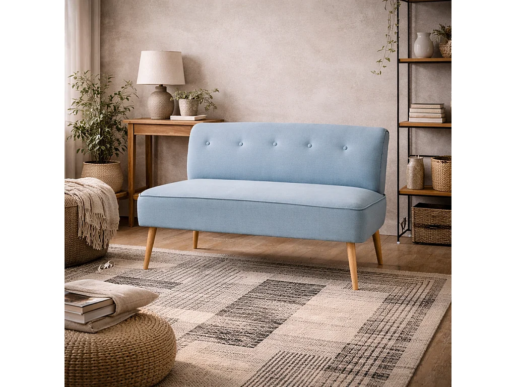 Hettie Cornflower Blue 2 Seater Sofa with Wooden Legs