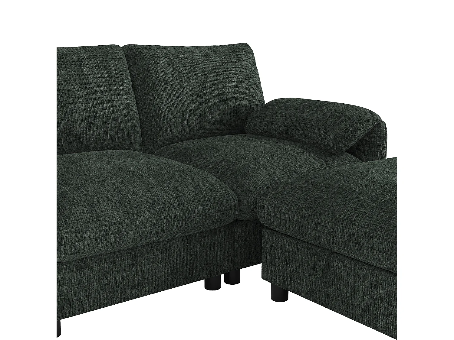 Canapé d'angle en U/L - 6 places - avec 2 poufs de rangement - avec port USB Type-C - avec support pour téléphone - tissu chenille - vert