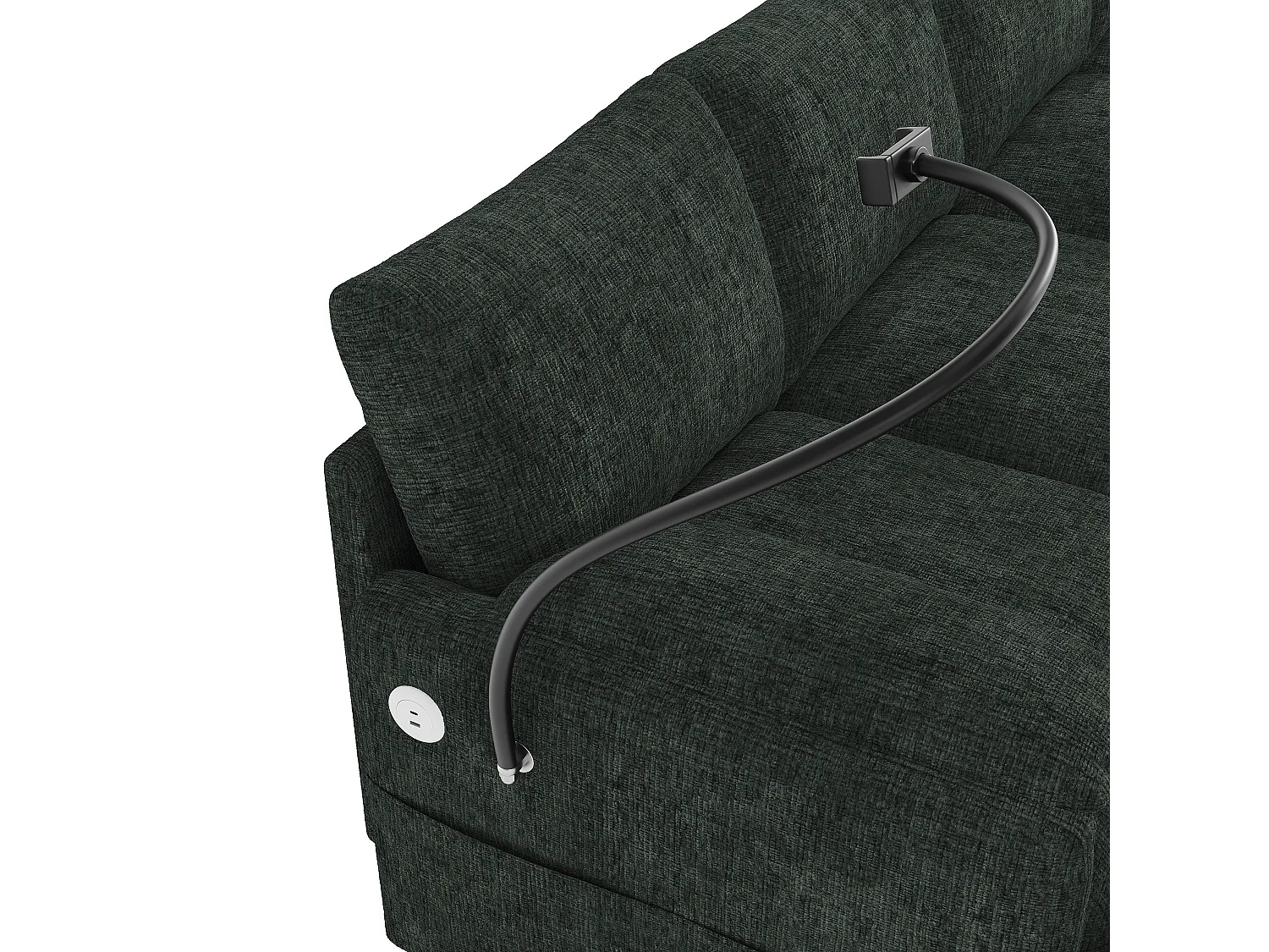 Canapé d'angle en U/L - 6 places - avec 2 poufs de rangement - avec port USB Type-C - avec support pour téléphone - tissu chenille - vert