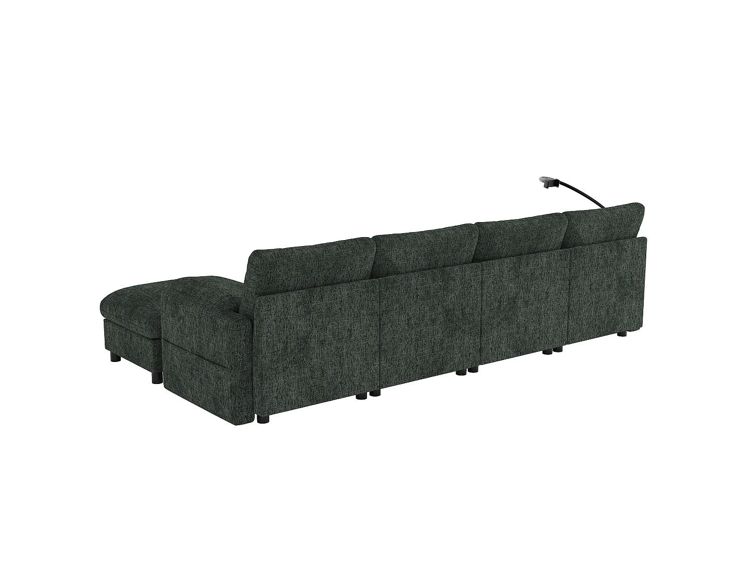 Canapé d'angle en U/L - 6 places - avec 2 poufs de rangement - avec port USB Type-C - avec support pour téléphone - tissu chenille - vert