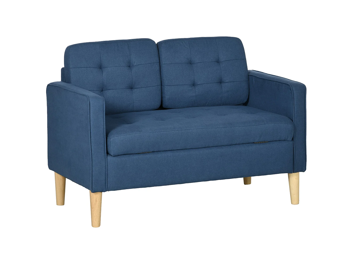 Vanasu Blue 2 Seater Compact Sofa with Hidden Under Seat Storage and Tufted Seat