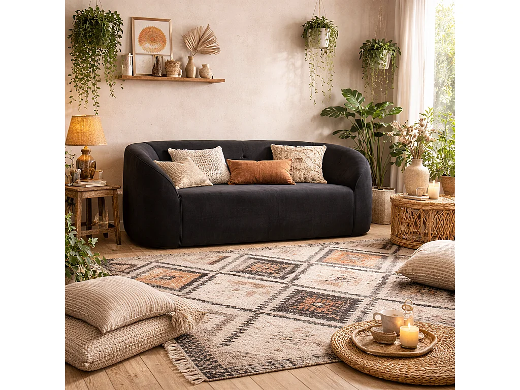 Carlow 2 Seater Black Velvet Sofa