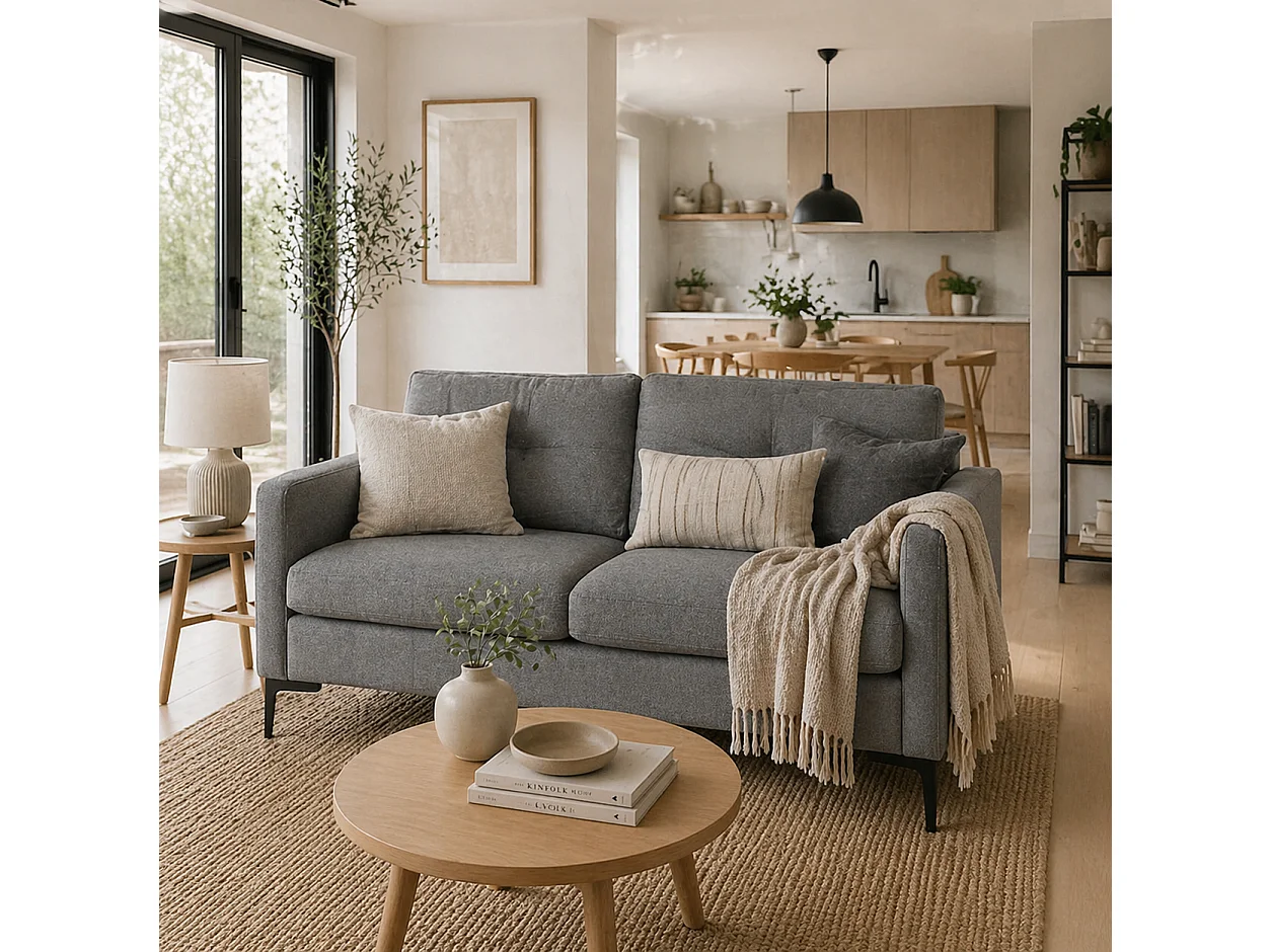 Malala Minimalist Grey 2 Seater Sofa with Steel Legs