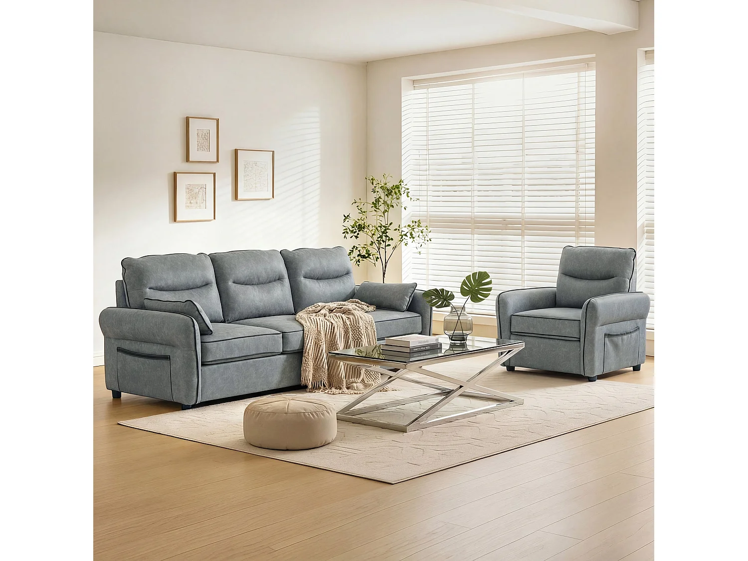 Pamazi Grey Faux Leather 2 Seater Sofa Modern Club Loveseat