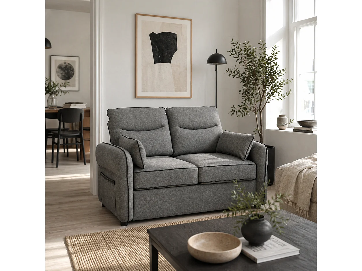 Pamazi Grey Faux Leather 2 Seater Sofa Modern Club Loveseat
