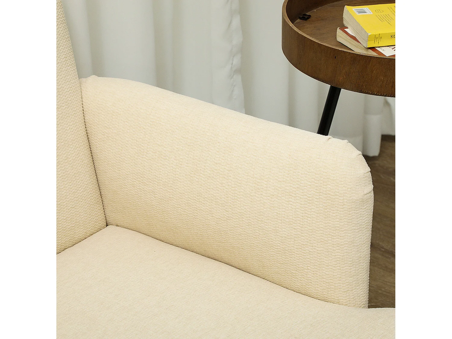 Zipato Velvet Cream 2 Seater Sofa Compact Padded Seat Wooden Legs