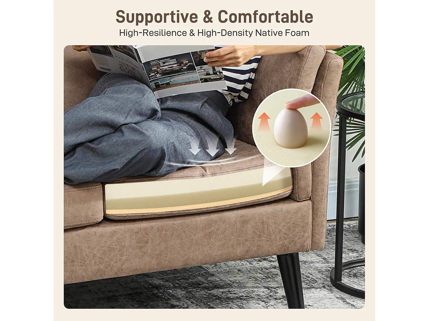 Vaha Light Brown Faux Leather 2 Seater Sofa