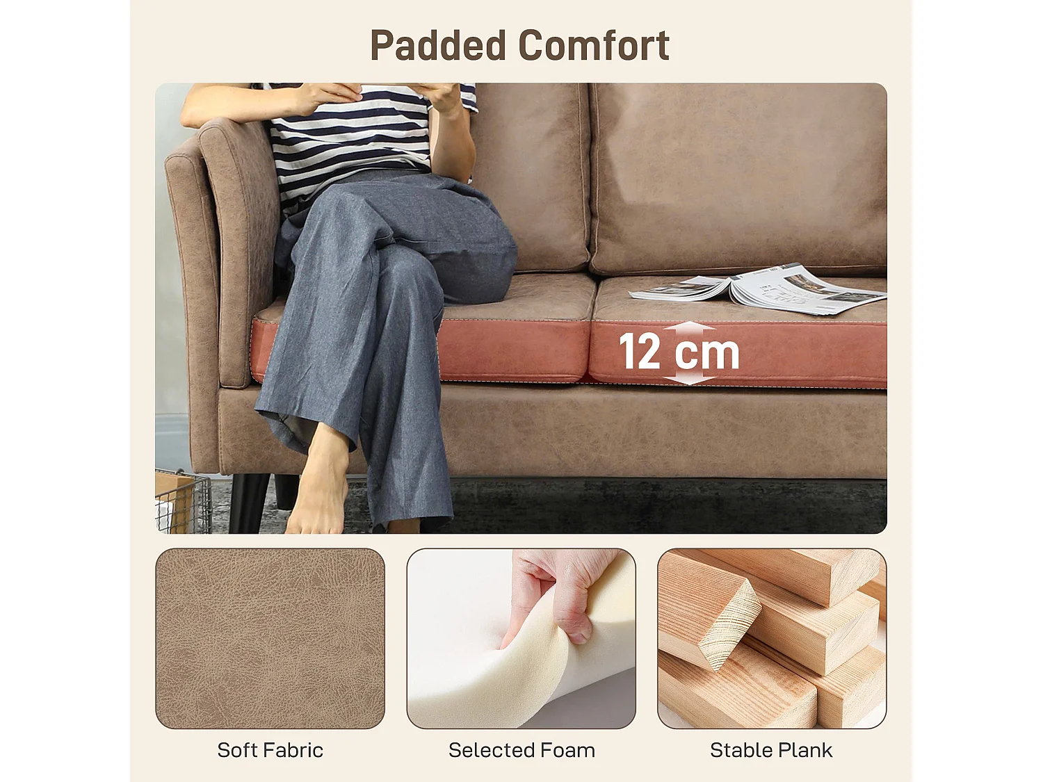Vaha Light Brown Faux Leather 2 Seater Sofa