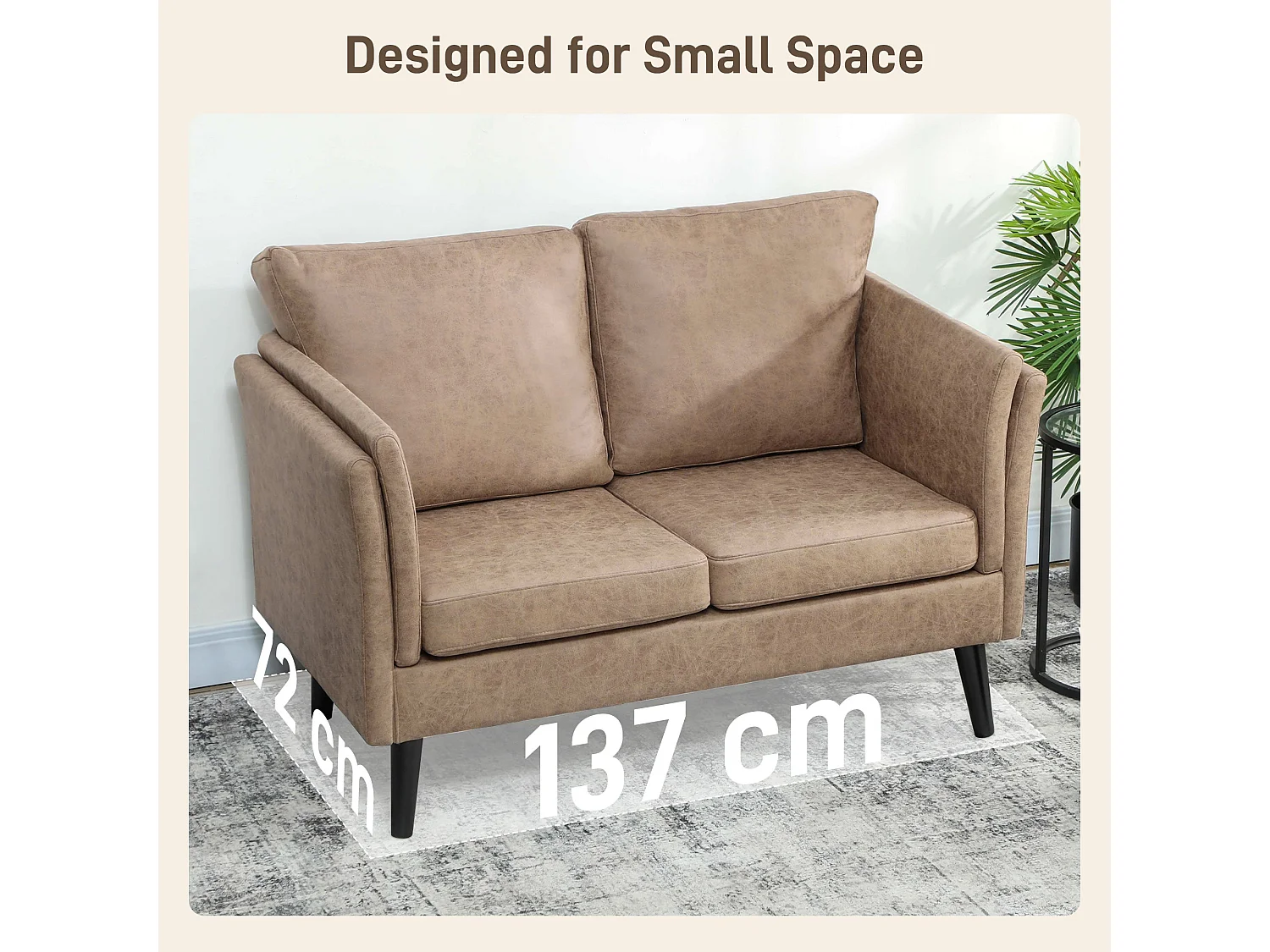 Vaha Light Brown Faux Leather 2 Seater Sofa