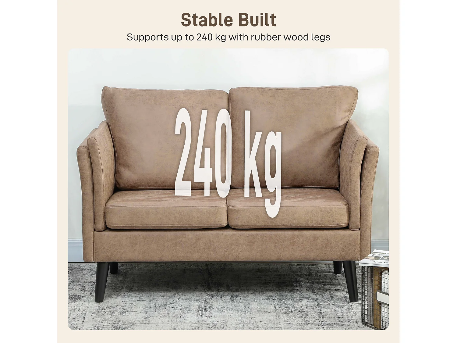 Vaha Light Brown Faux Leather 2 Seater Sofa