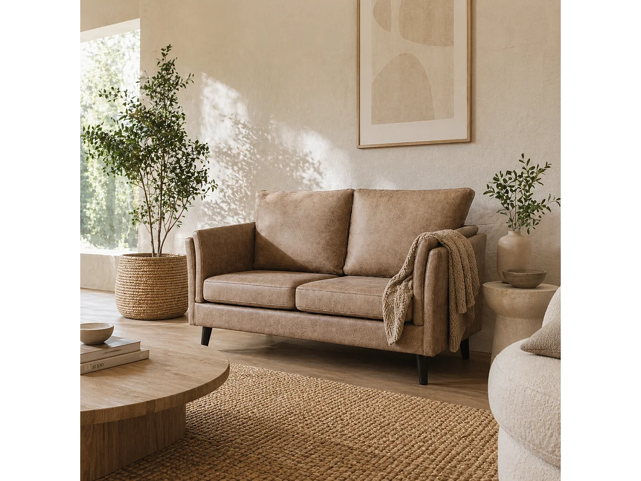 Vaha Light Brown Faux Leather 2 Seater Sofa