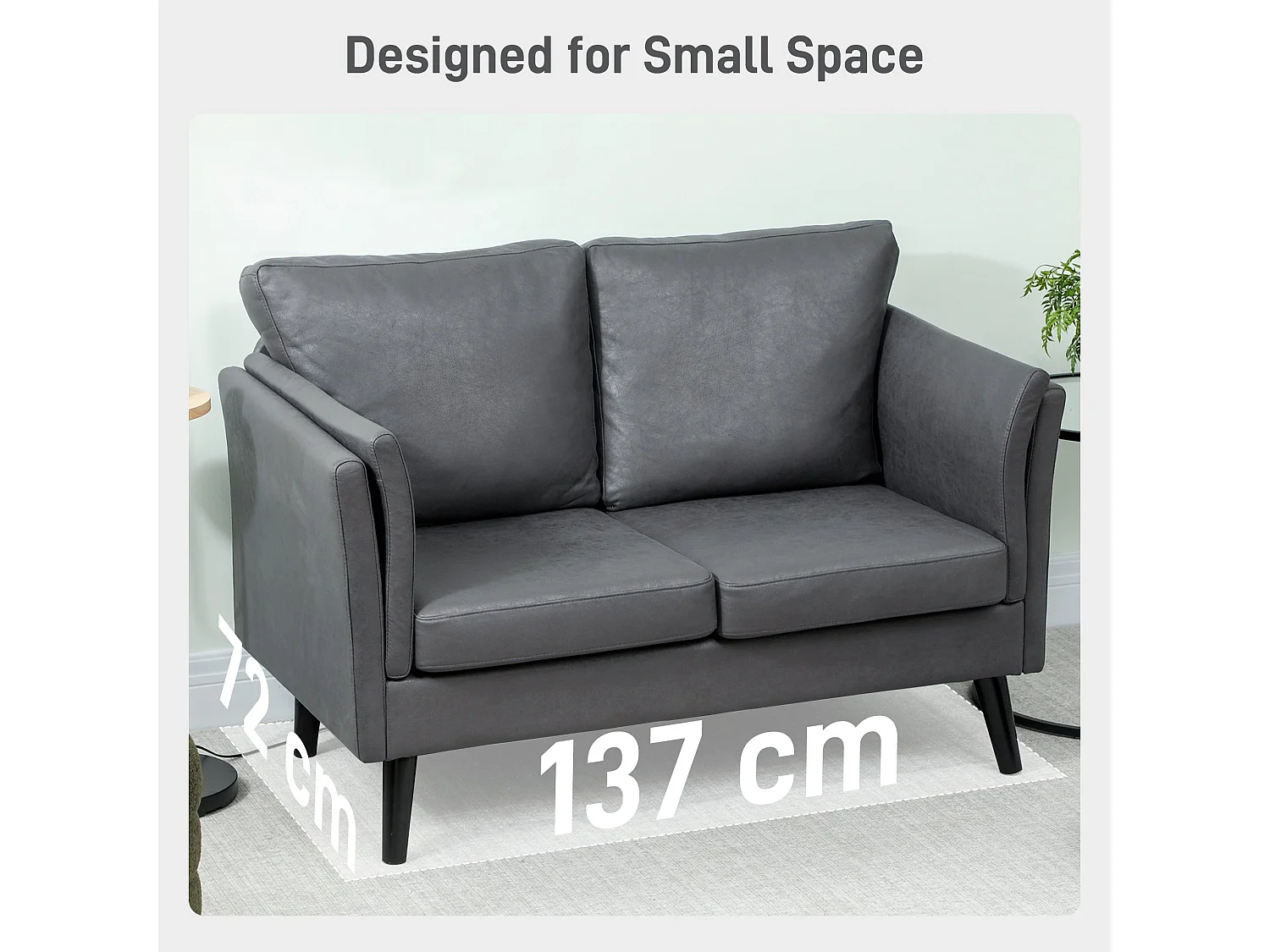 Ravi Grey Faux Leather 2 Seater Sofa Compact Club Design