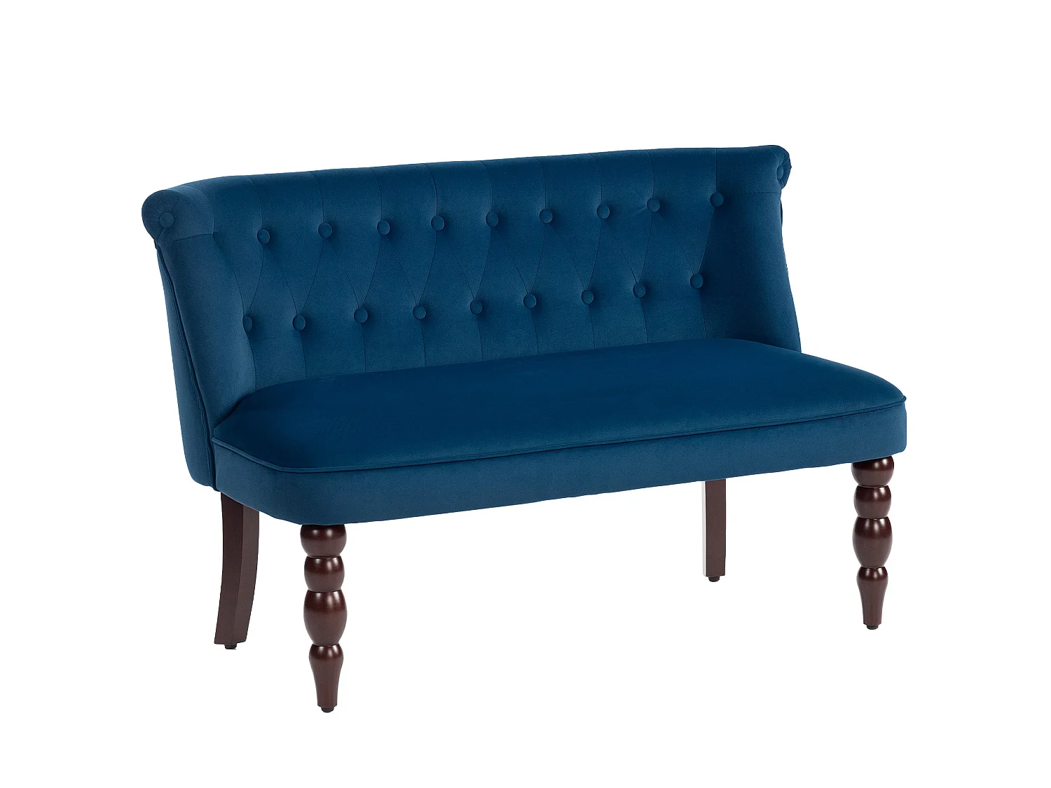 Layono Dark Blue Velvet Feel Diamond Button Tufted Wingback 2 Seater Sofa