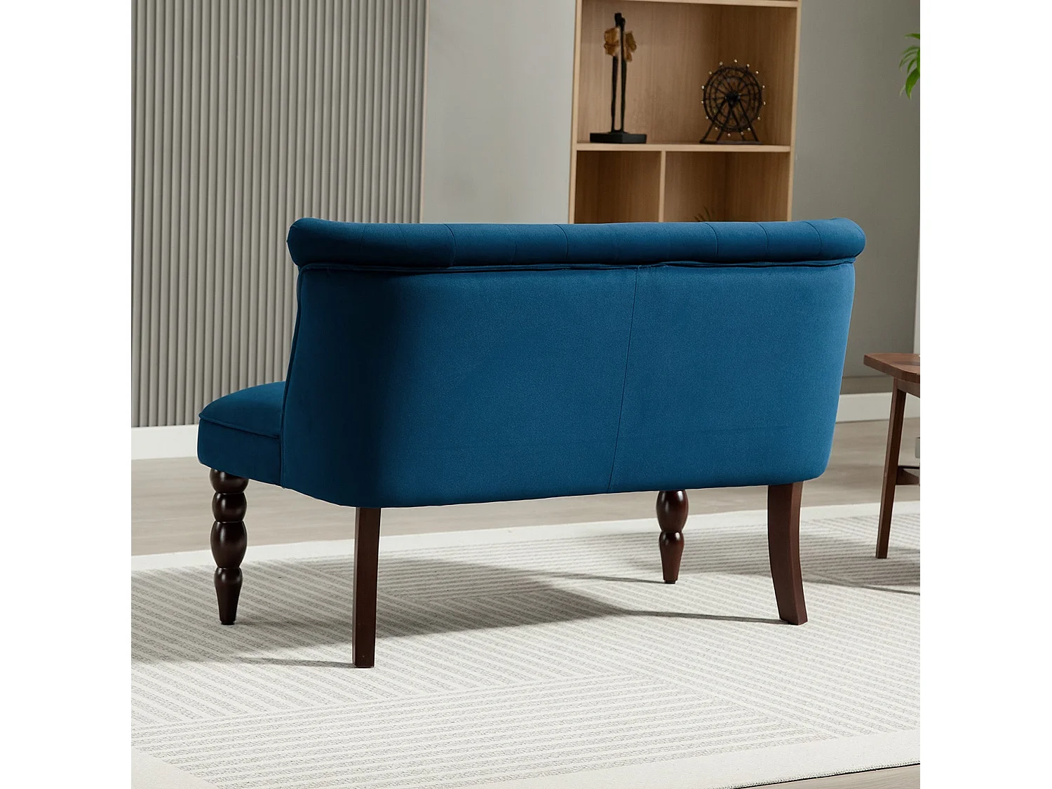Layono Dark Blue Velvet Feel Diamond Button Tufted Wingback 2 Seater Sofa