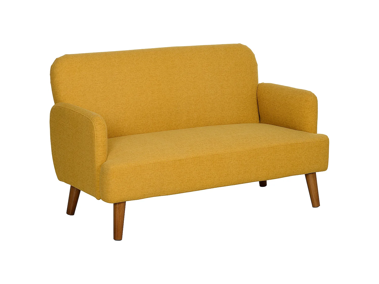 Rorore Yoro Velvet Yellow Compact 2 Seater Sofa Thick Padded Seat Wooden Legs