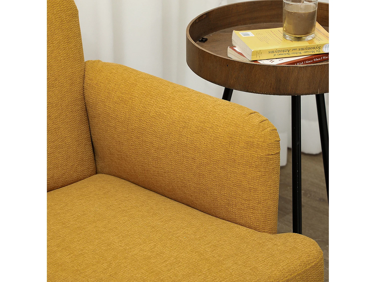 Rorore Yoro Velvet Yellow Compact 2 Seater Sofa Thick Padded Seat Wooden Legs