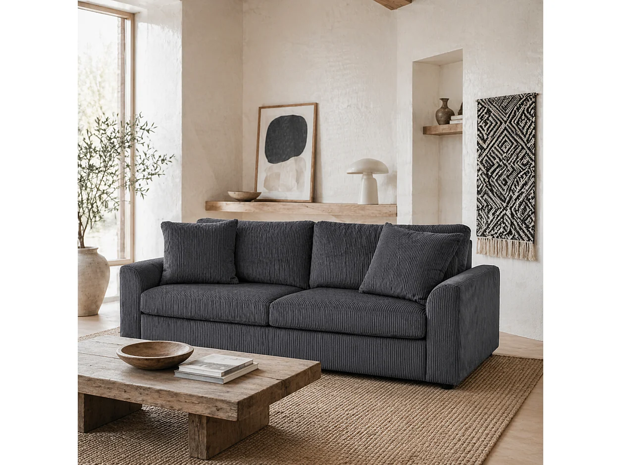 Mimi Corduroy Grey 3 Seater Sofa with Scatter Cushions
