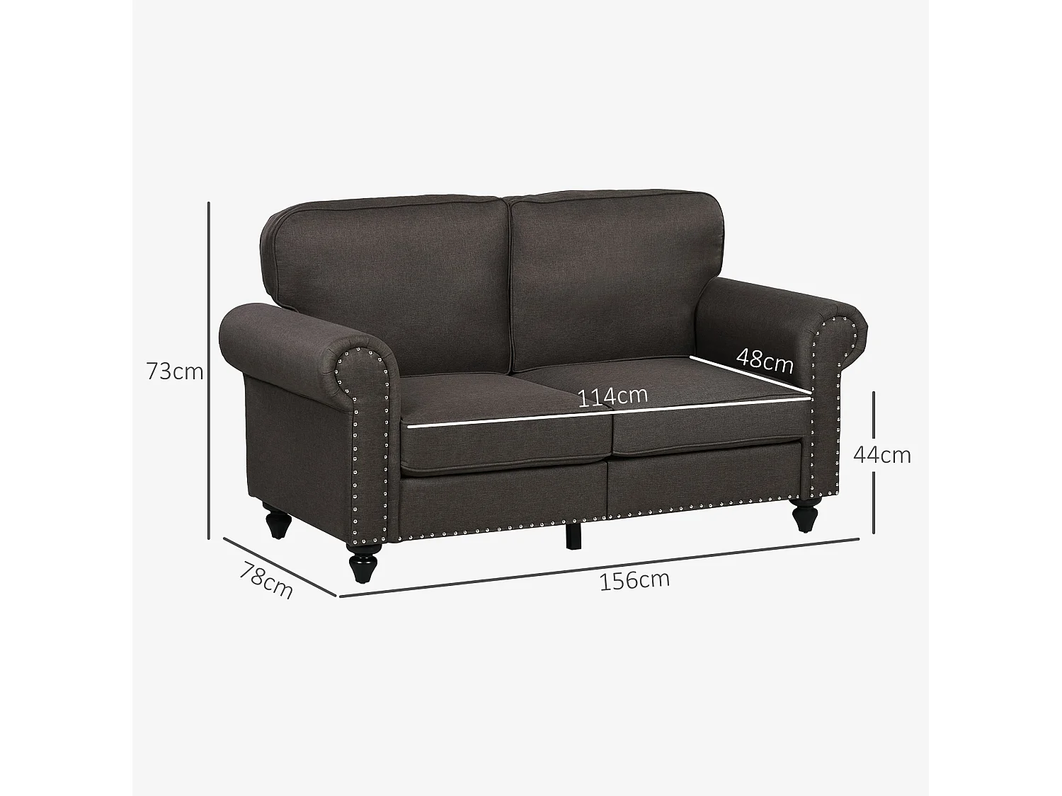 Mile Dira Dark Brown 2 Seater Mid Century Sofa with Pocket Springs