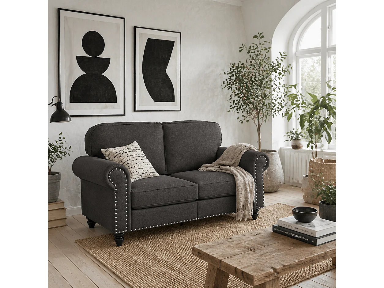 Mile Dira Dark Brown 2 Seater Mid Century Sofa with Pocket Springs