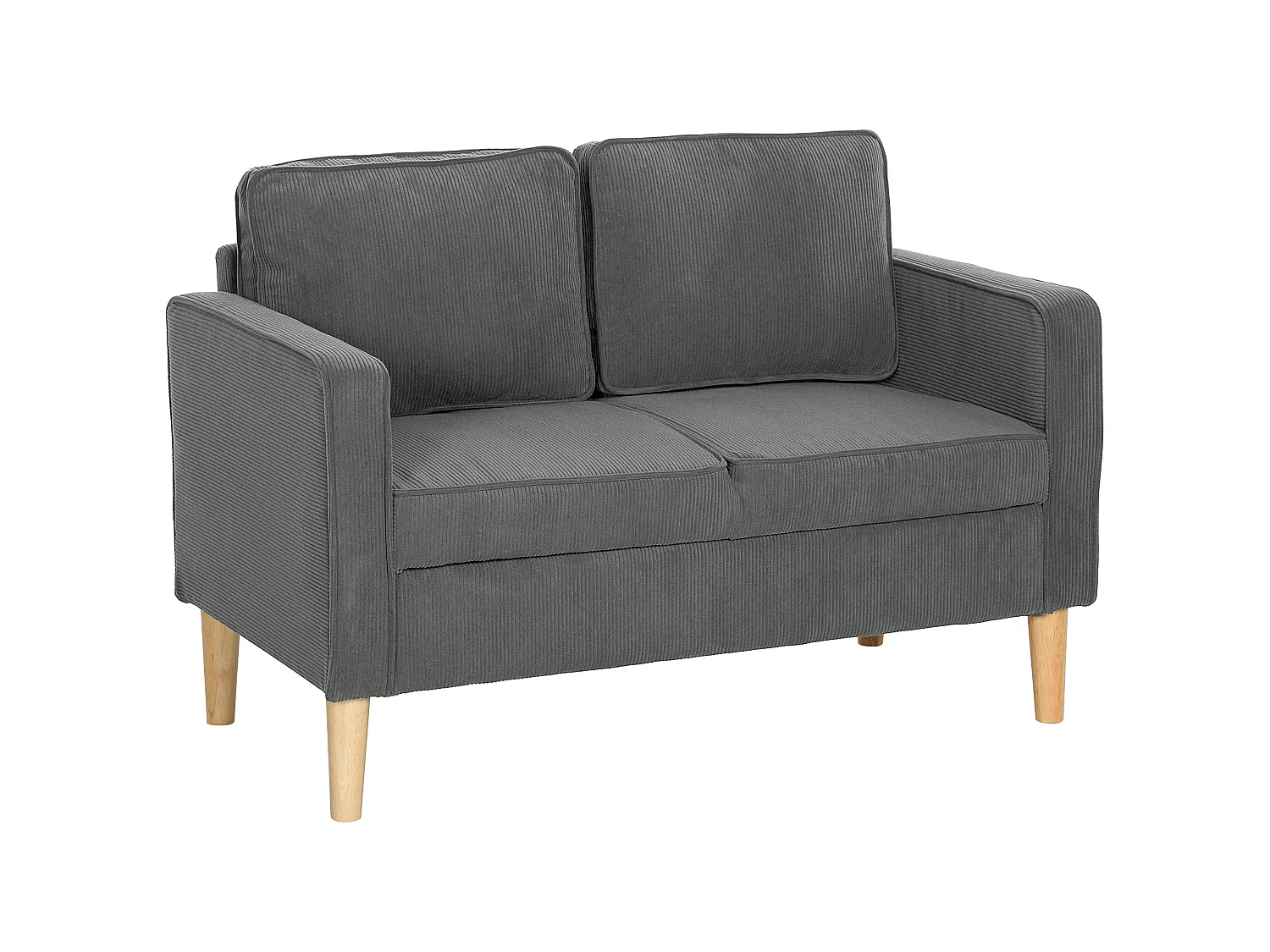 Sono Vare Grey Corduroy Compact 2 Seater Sofa with Under Seat Storage Natural Wooden Legs