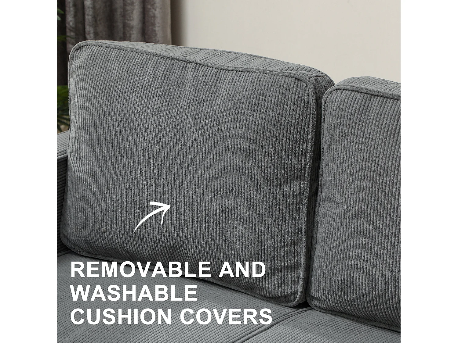 Sono Vare Grey Corduroy Compact 2 Seater Sofa with Under Seat Storage Natural Wooden Legs