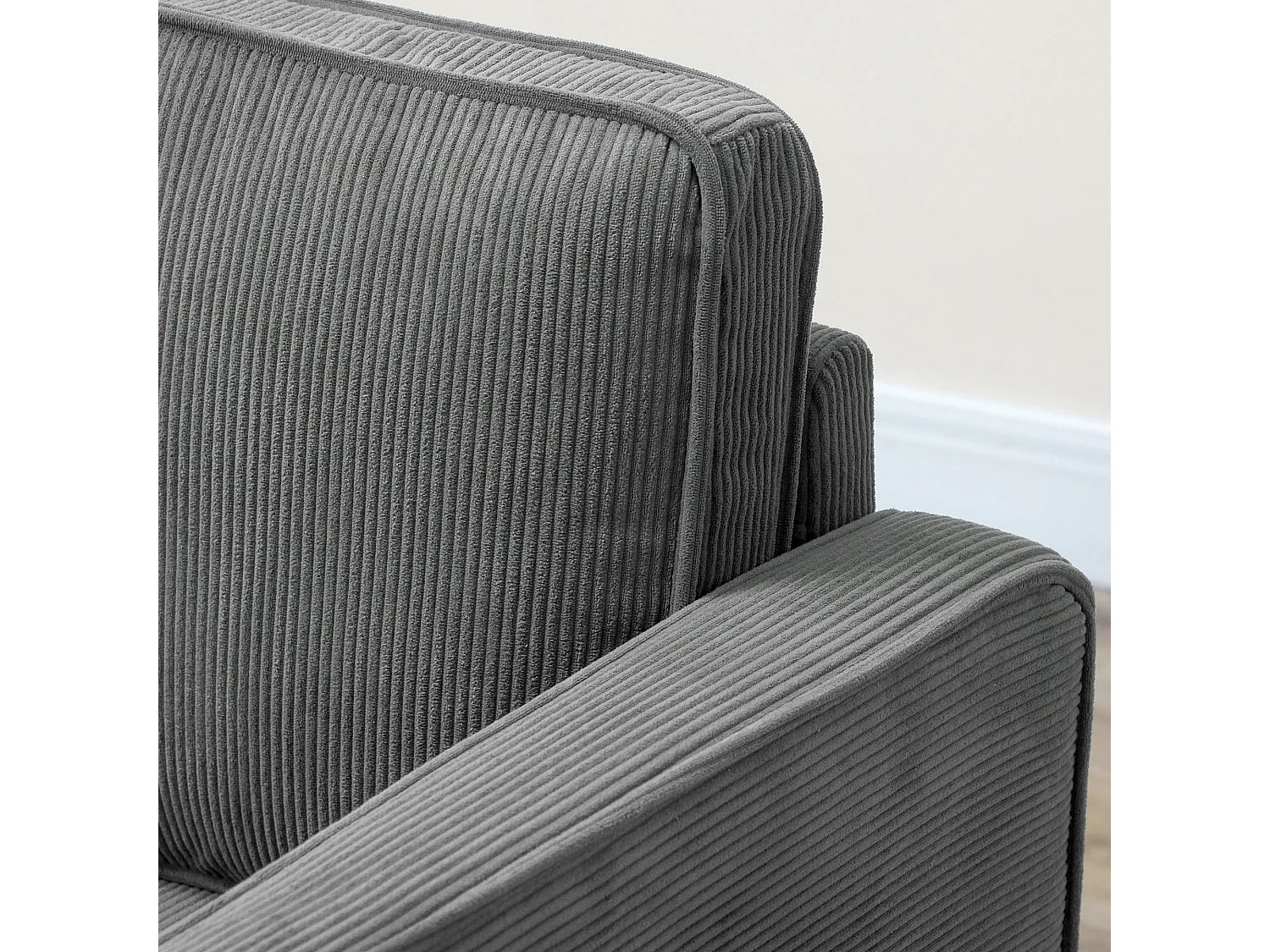 Sono Vare Grey Corduroy Compact 2 Seater Sofa with Under Seat Storage Natural Wooden Legs