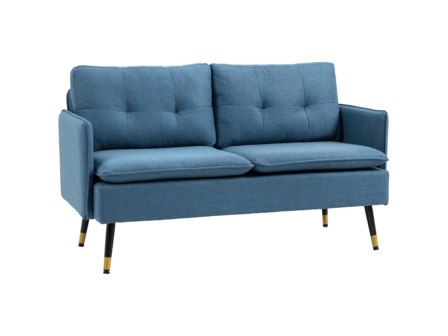 Mado 2 Seater Fabric Sofa Dark Blue Button Tufted Steel Legs
