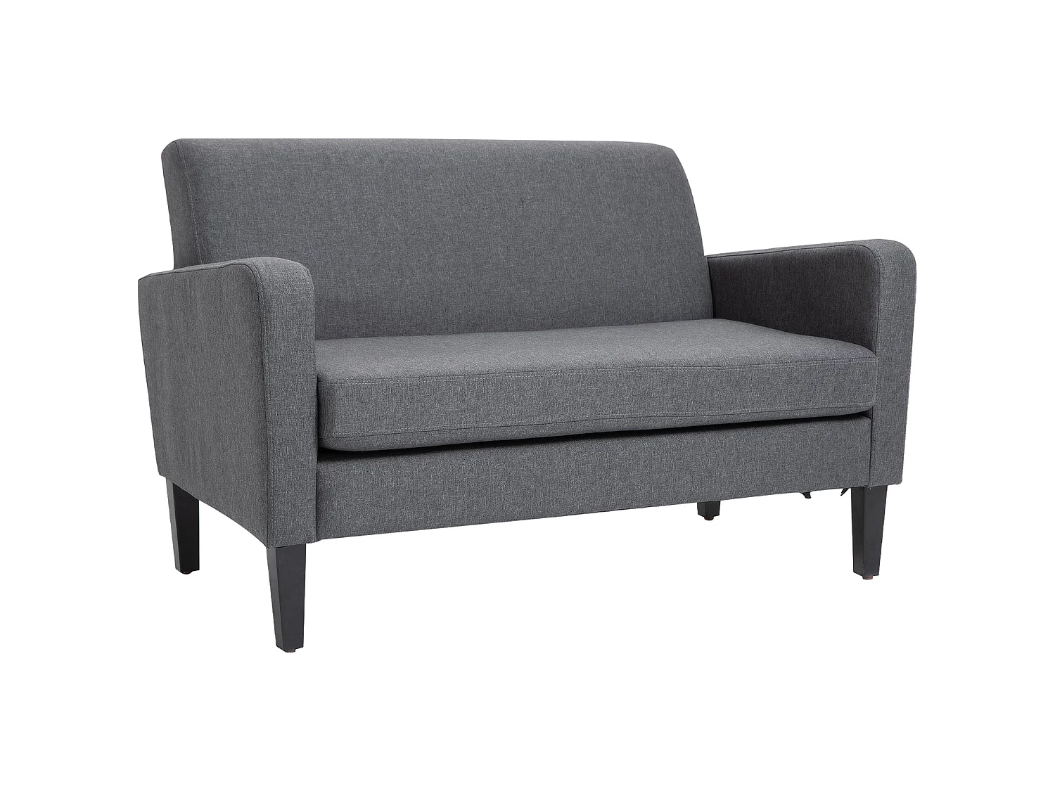 Kahaba Charcoal Grey 2 Seater Curved Linen Look Sofa Spring Filled Cushion Wooden Legs