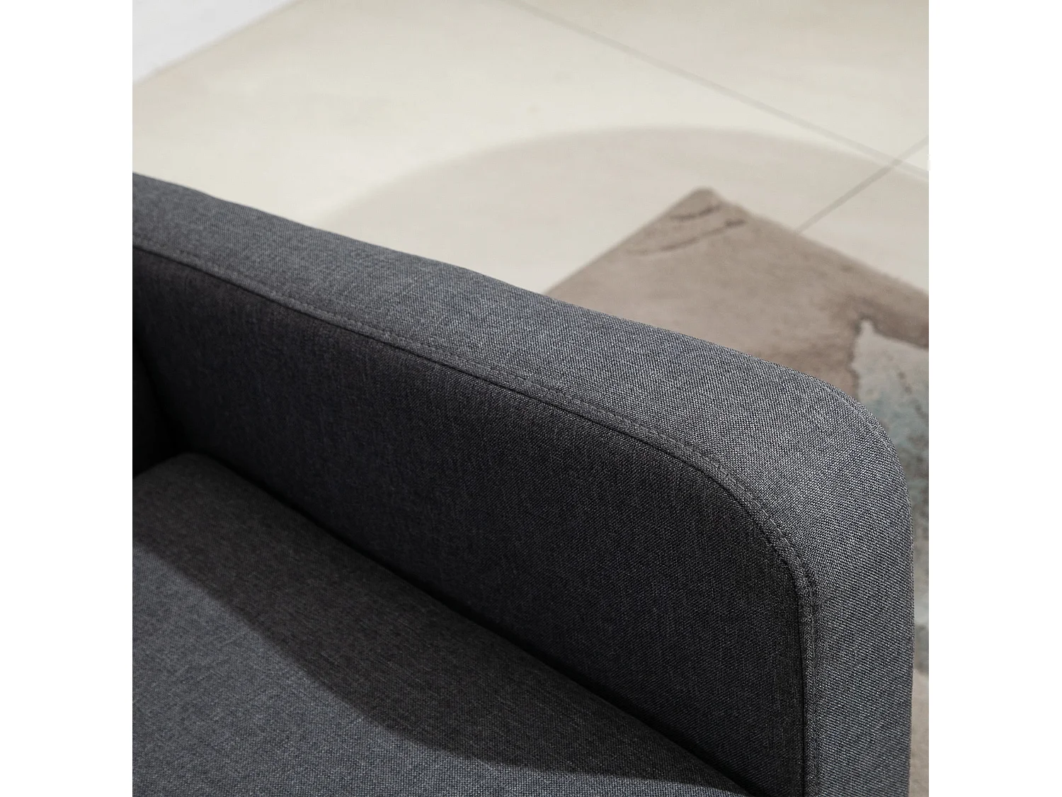Kahaba Charcoal Grey 2 Seater Curved Linen Look Sofa Spring Filled Cushion Wooden Legs
