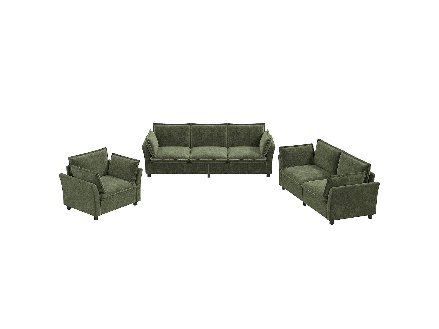 Ensemble Canapé 3+2+1 Modulaire "Effet Nuage" en Tissu Chenille, Canapé 3 Places, 2 Places et Fauteuil Ergonomique, Style Moderne - Vert