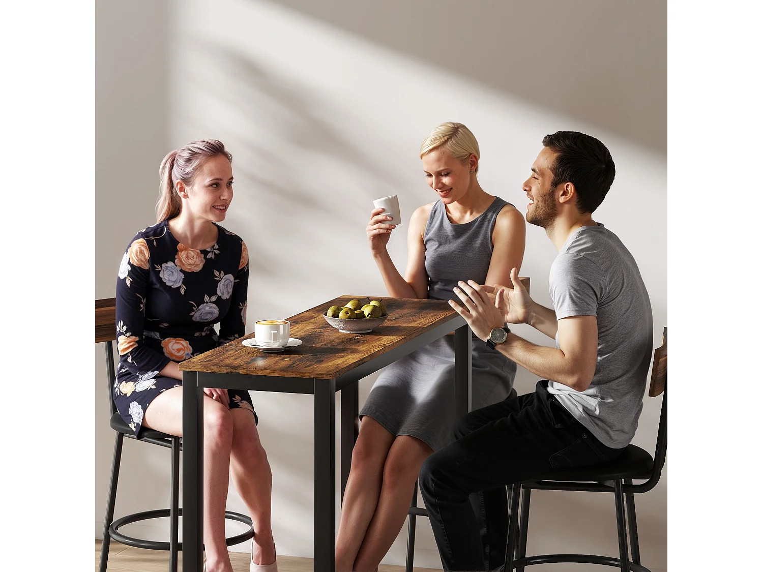 Bazila Rustic Brown Wood Effect Rectangular Bar Table Industrial Breakfast and Dining High Table