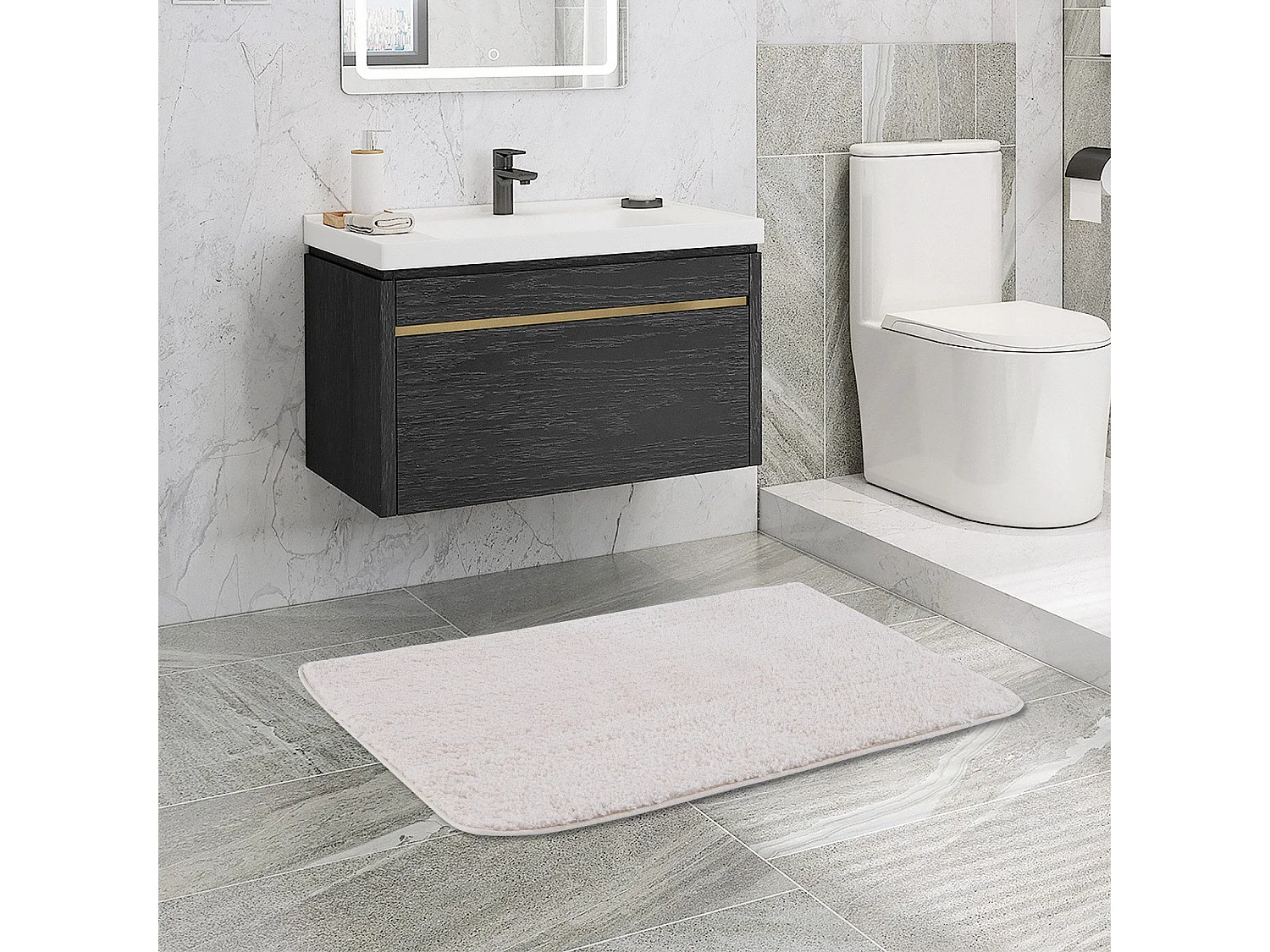 Tapis de Bain en Microfibre 60x120 cm, Antidérapant, Absorbant et Extra Doux, Séchage Rapide et Lavable en Machine, pour Salle de Bain, Douche et Déco