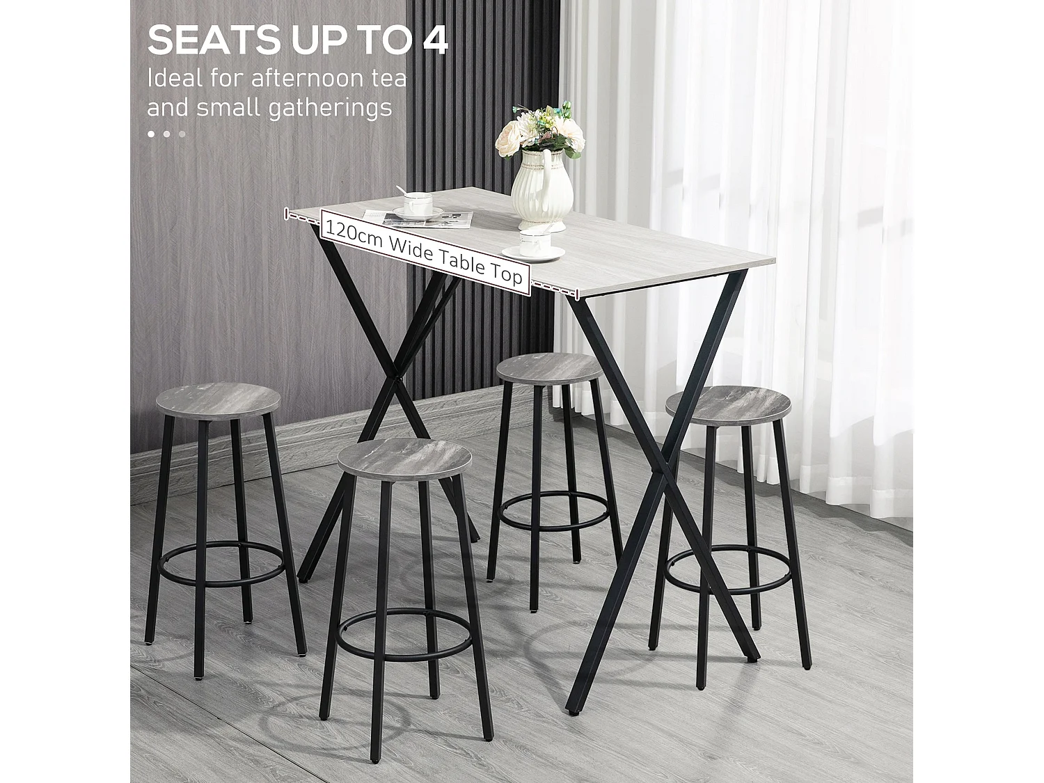120cm White Wood Grain Rectangular Breakfast Bar Table Seats 4