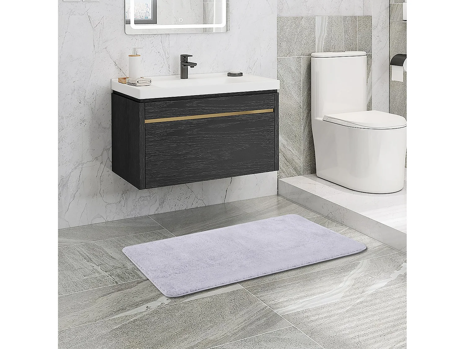 Tapis de Bain en Microfibre 50x80 cm, Antidérapant, Absorbant et Extra Doux, Séchage Rapide et Lavable en Machine, pour Salle de Bain, Douche et Déco