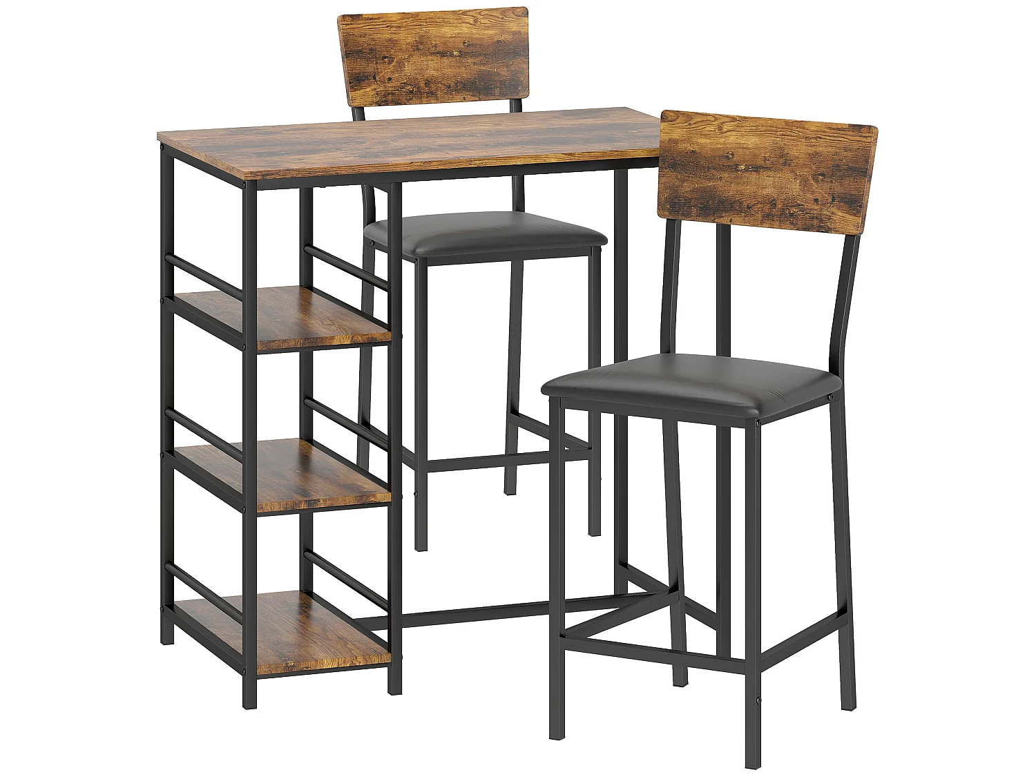 Vita Rustic Brown and Black 3 Piece Compact Bar Table Set